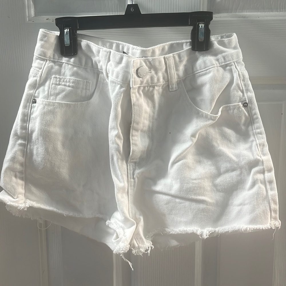 High Rise White Jean Shorts